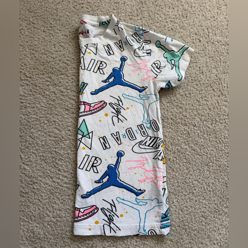 Jordan White Tee with Red, Pink & Yellow Accents